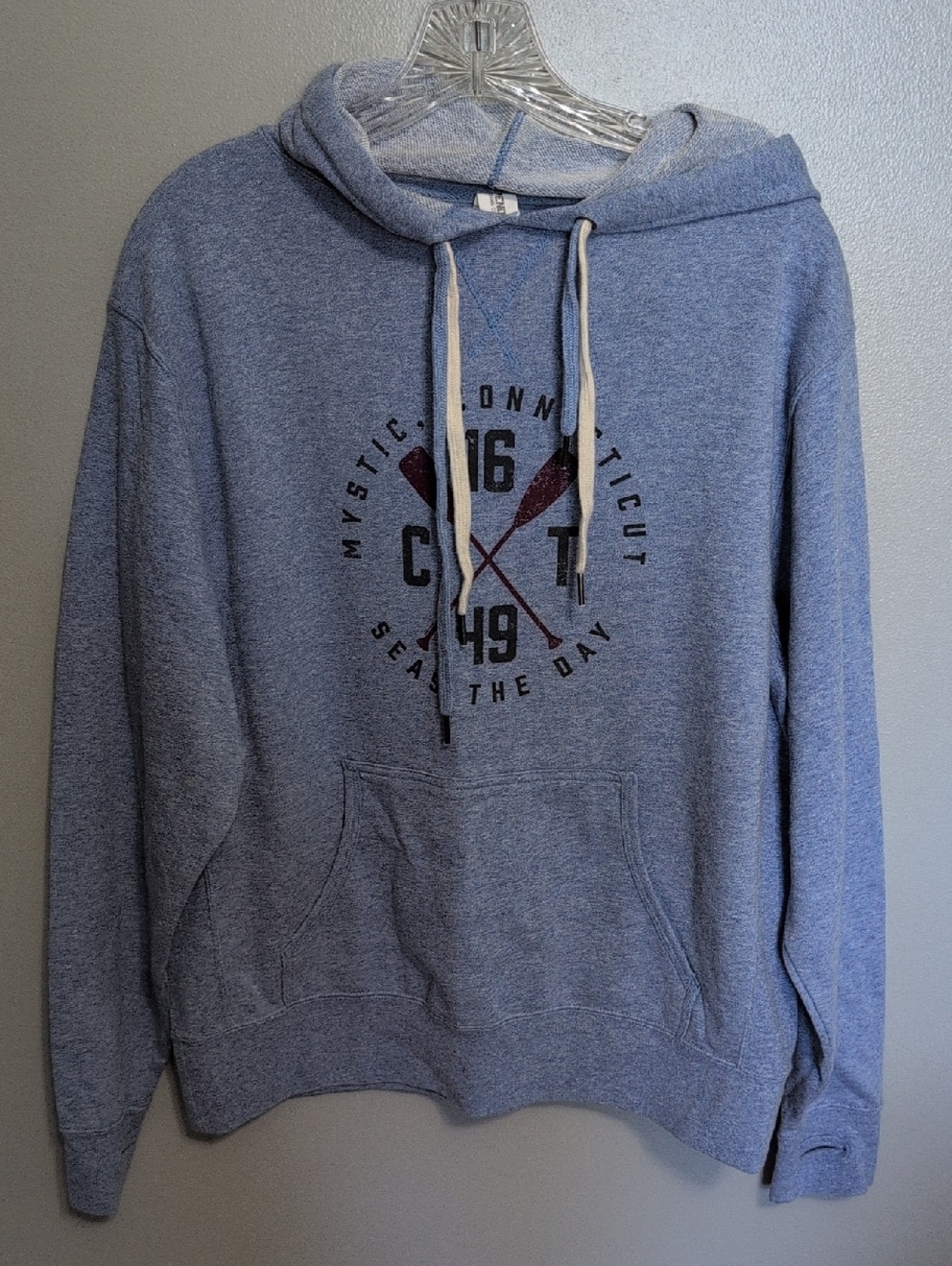 Men's Light Blue Mystic Connecticut Graphic Pullover Hoodie Size M